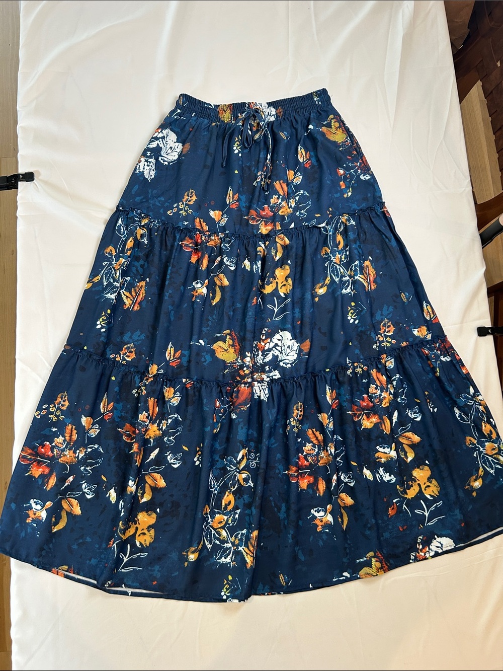 Tiered Navy Floral Maxi Skirt